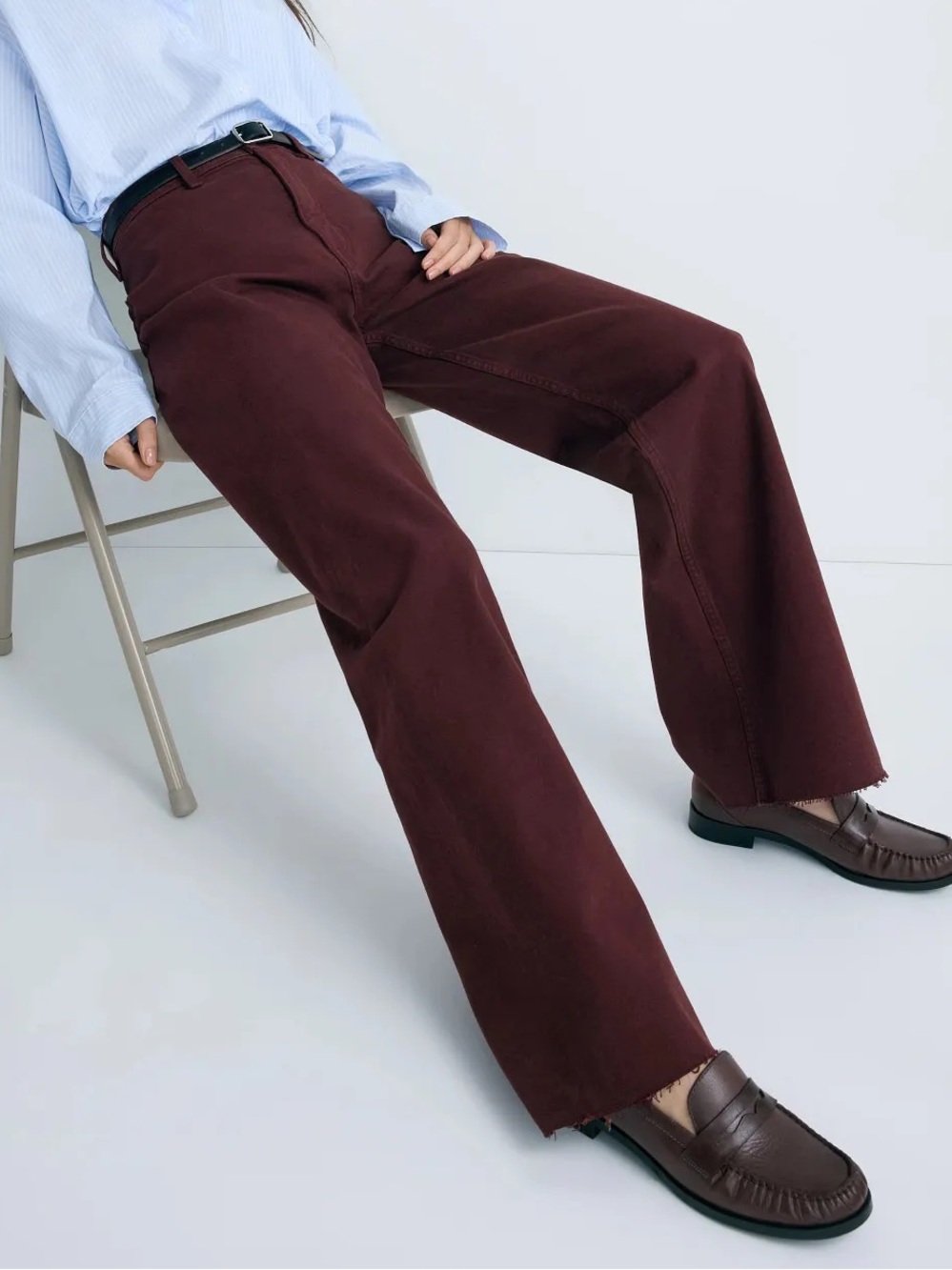 Pistola Penny Claret Maroon Raw Hem Wide Jeans